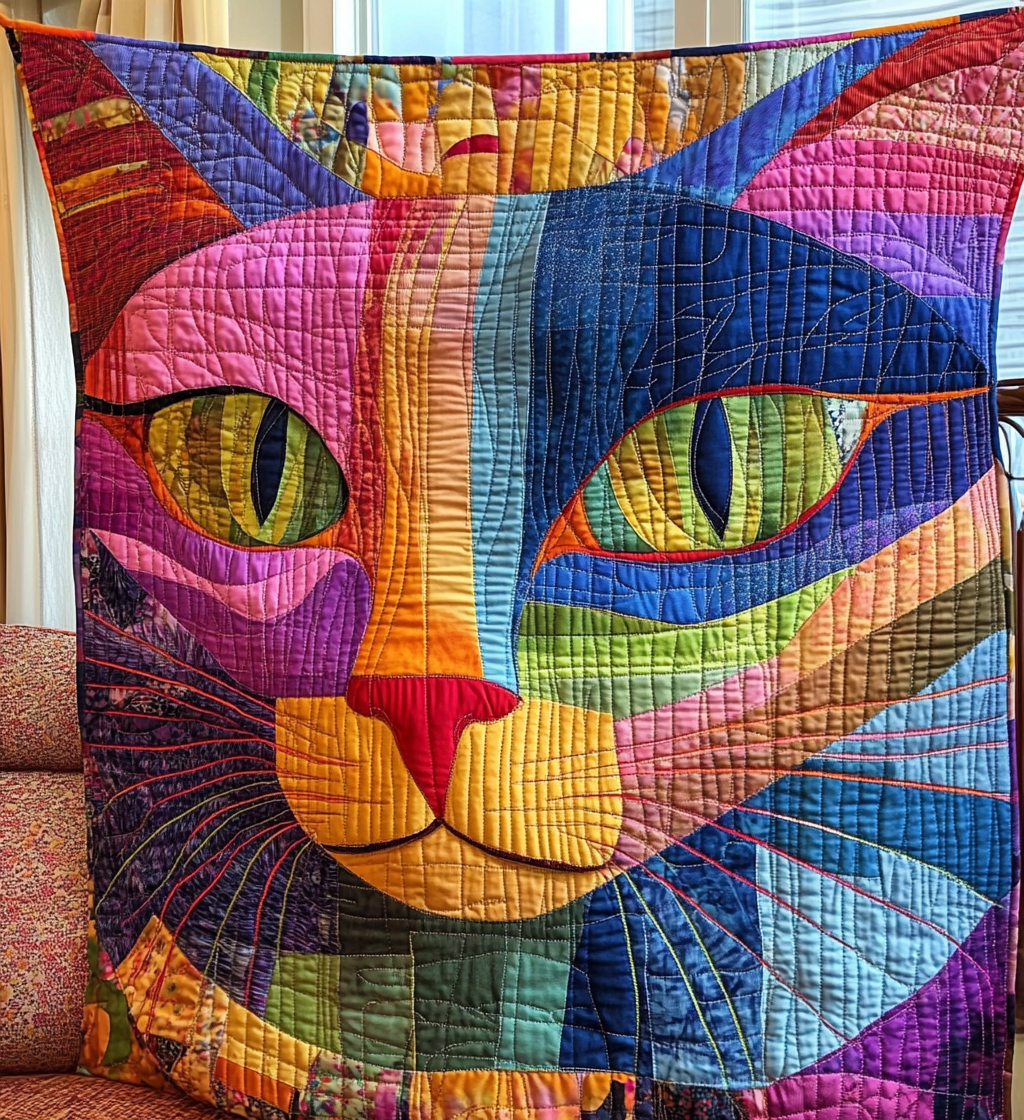 Whimsical Kitten Quilted Blanket - Throw (55" x 60")