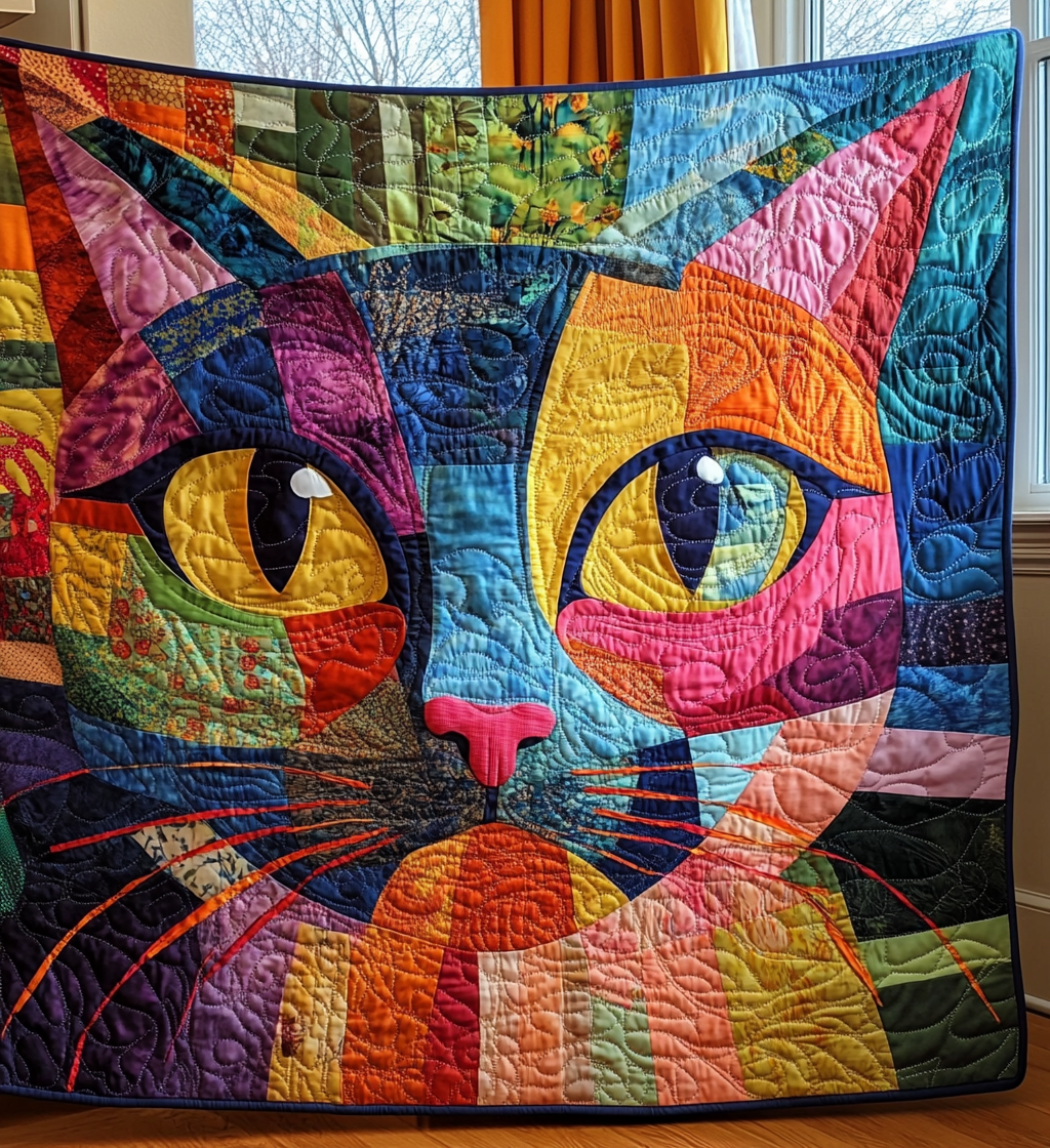 Whimsical Kitten Quilted Blanket - Throw (55" x 60")