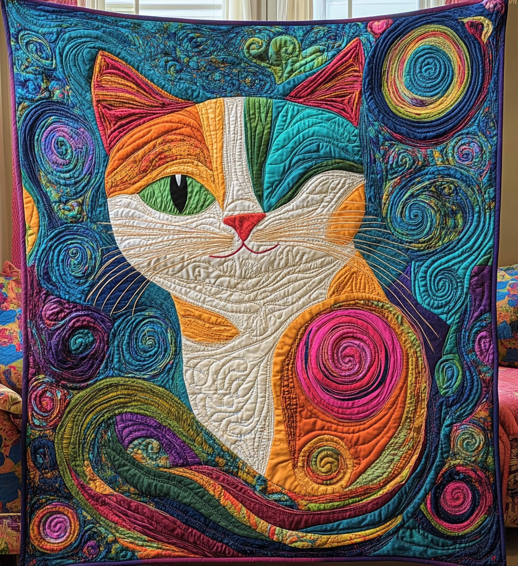 Whimsical Kitty Quilted Blanket - Throw (55" x 60")