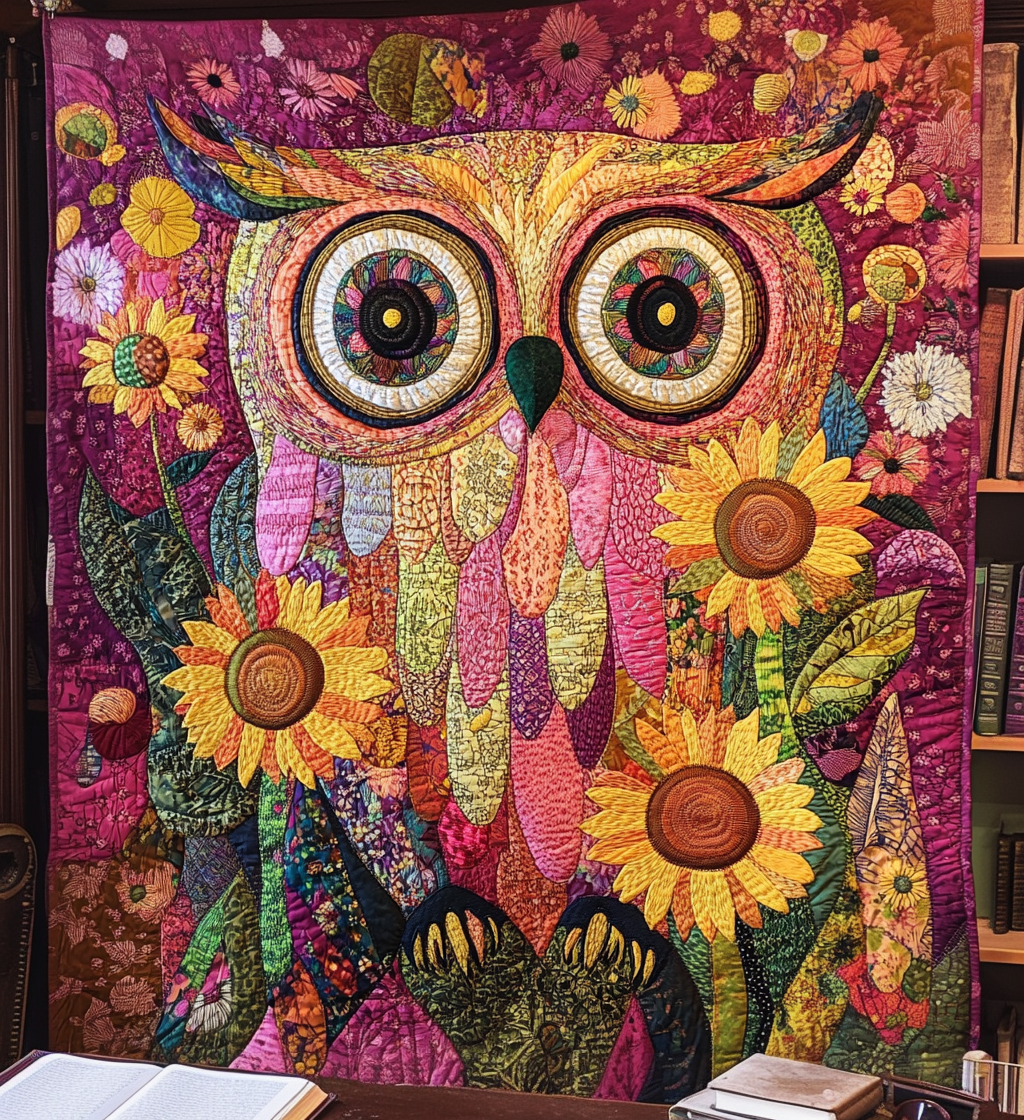 Whimsical Owl Quilted Blanket - Throw (55" x 60")