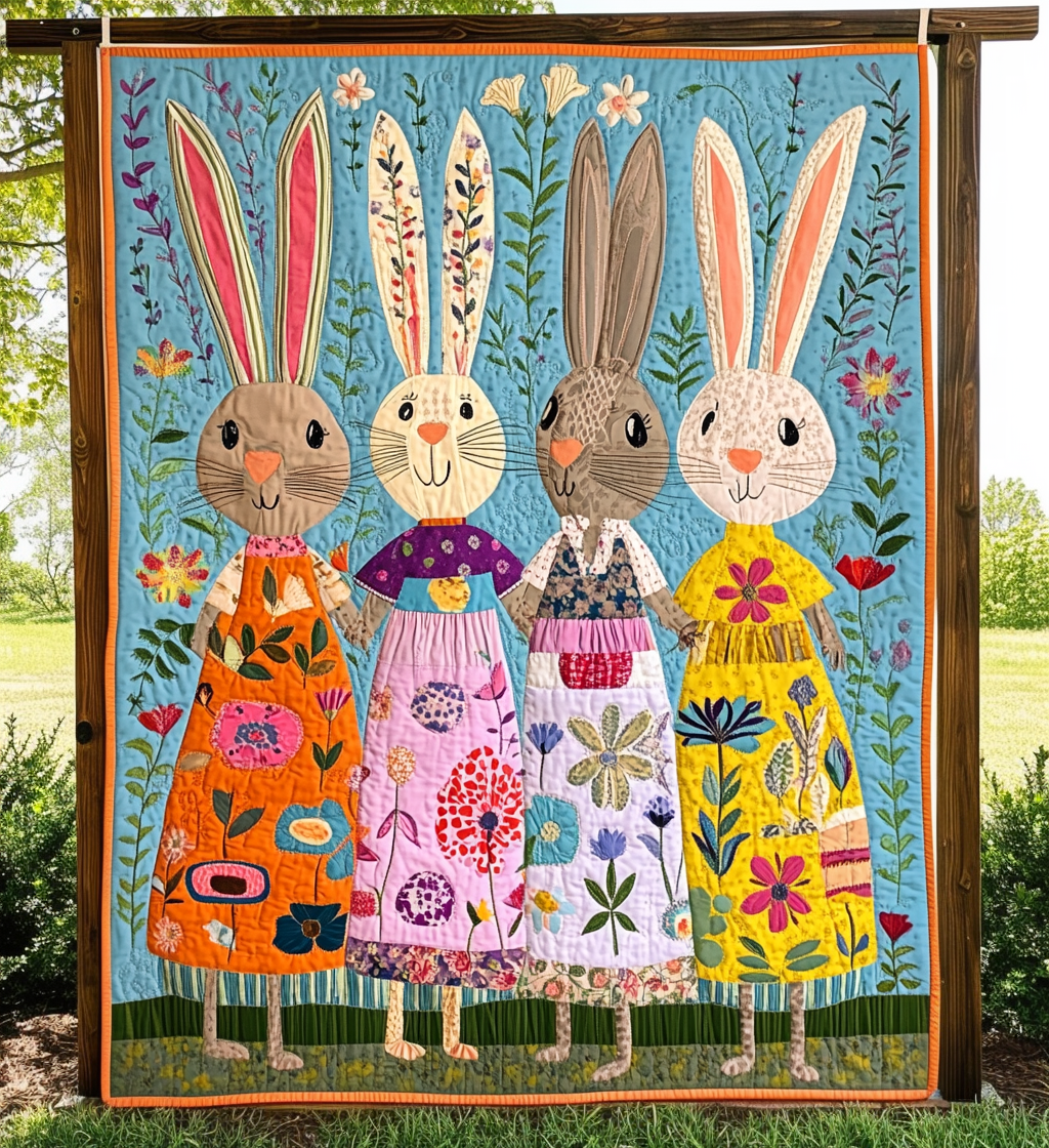 Whimsical Rabbit Quilted Blanket - Throw (55" x 60")