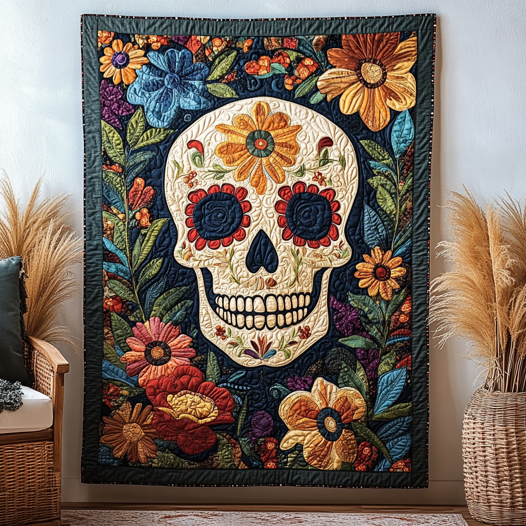 Whimsical Skull Quilted Blanket - Throw (55" x 60")