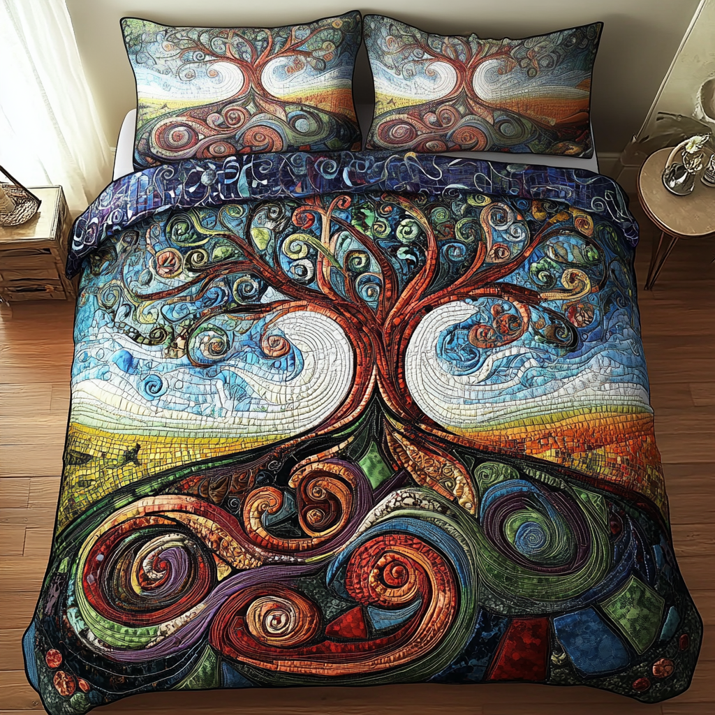 Whimsical Swirls Tree 3-Piece Quilted Bedding Set - Single (59" x 70")