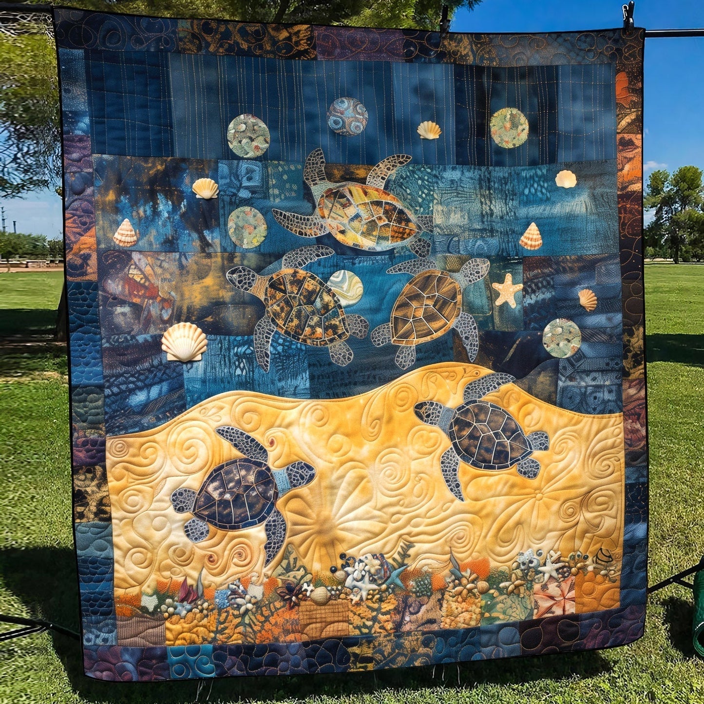 Whimsical Turtle Sea Quilted Blanket - Throw (55" x 60")
