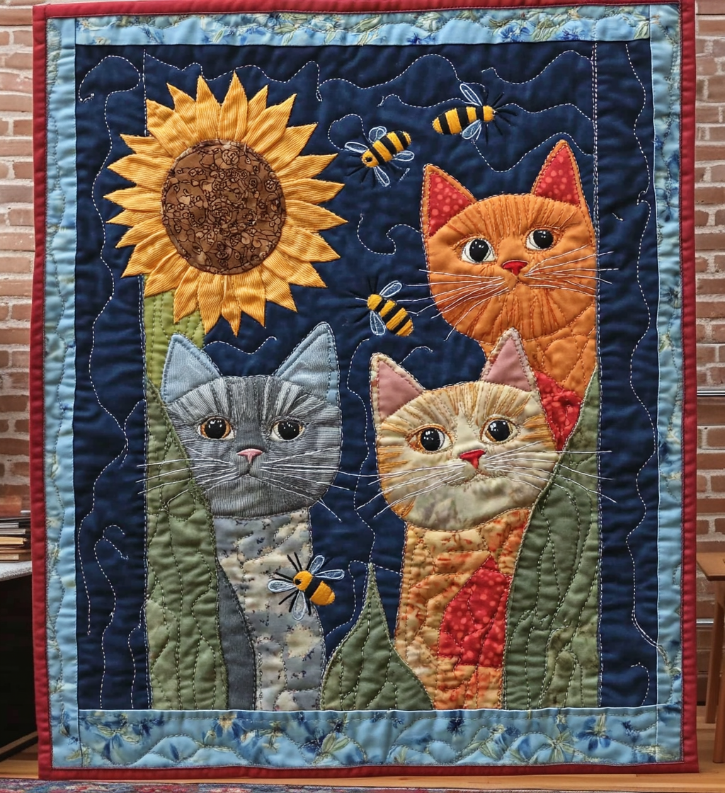 Whimsical Whiskers Quilted Blanket - Throw (55" x 60")