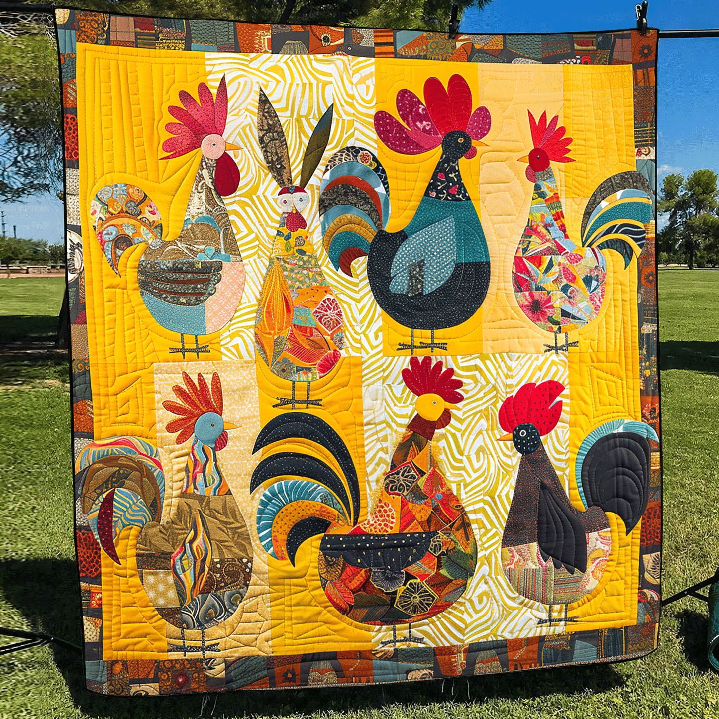 Whimsy Rooster Quilted Blanket - Throw (55" x 60")