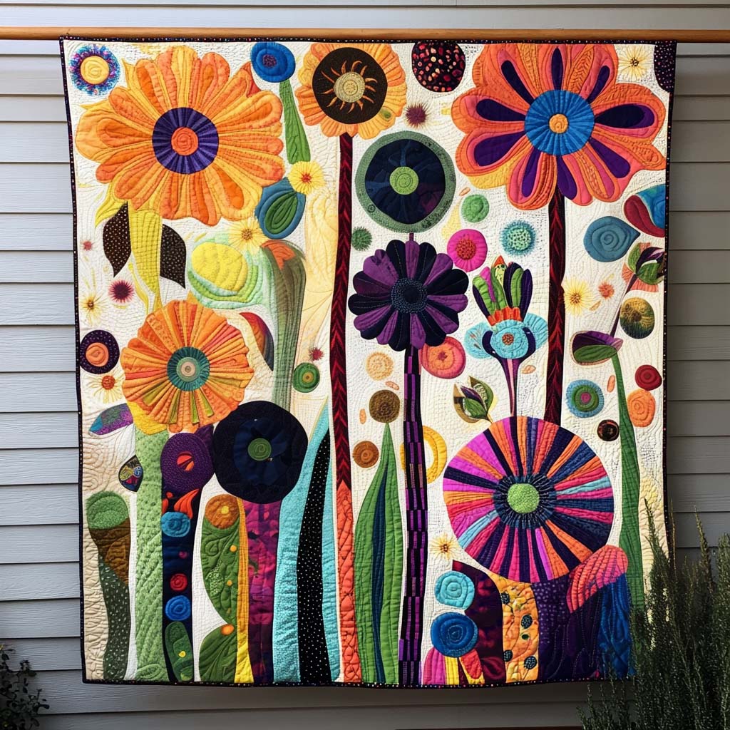 Whimsy Blooms Quilted Blanket - Throw (55" x 60")