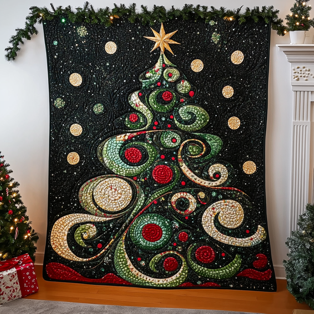 Whirlwind Christmas Tree Quilted Blanket - Throw (55" x 60")