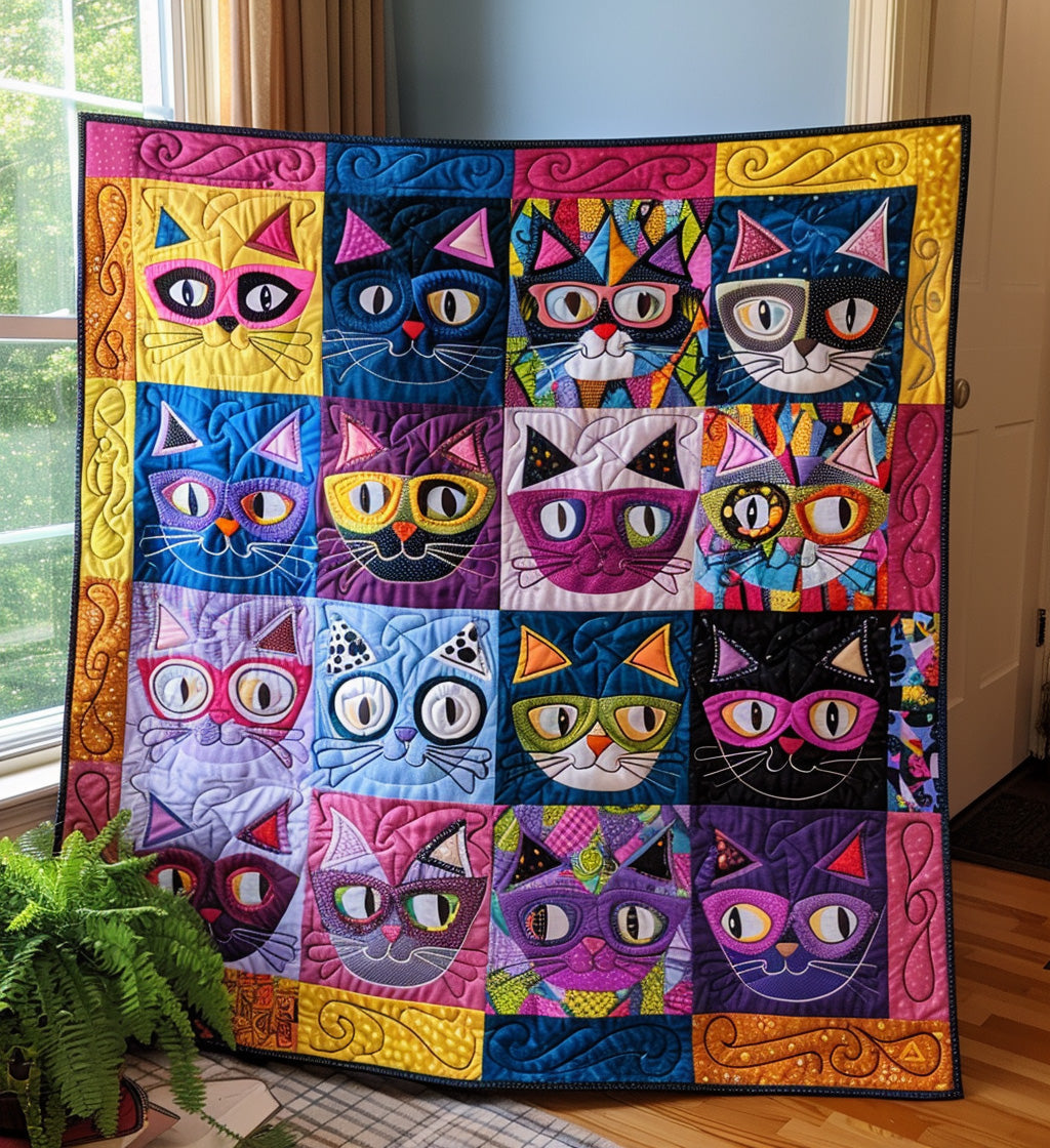 Whisker Whimsy Quilted Blanket - Throw (55" x 60")