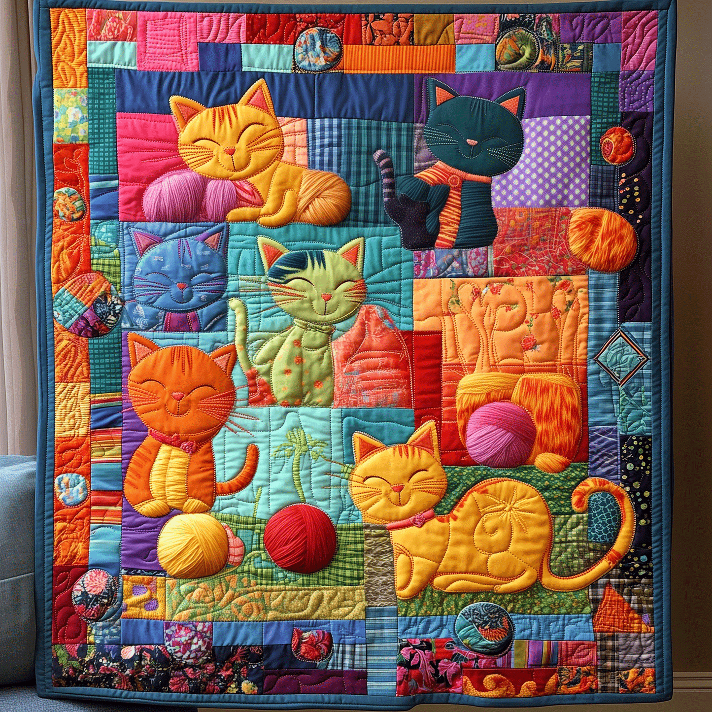 Whisker Yarn Whirl Quilted Blanket - Throw (55" x 60")