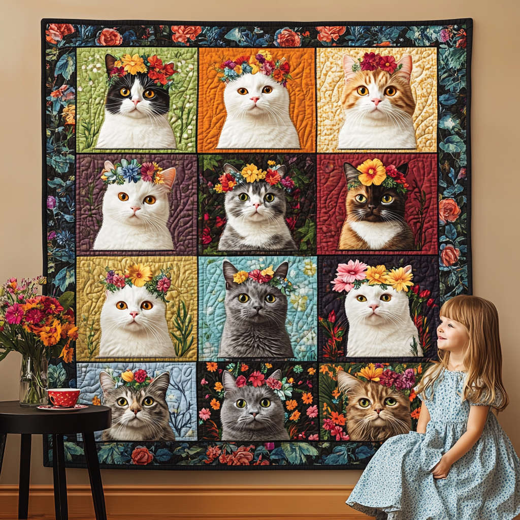 Whiskered Flower Quilted Blanket - Throw (55" x 60")