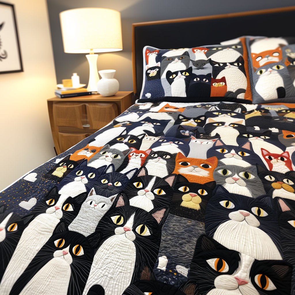Whiskered Whimsy Quilted Blanket - Throw (55" x 60")