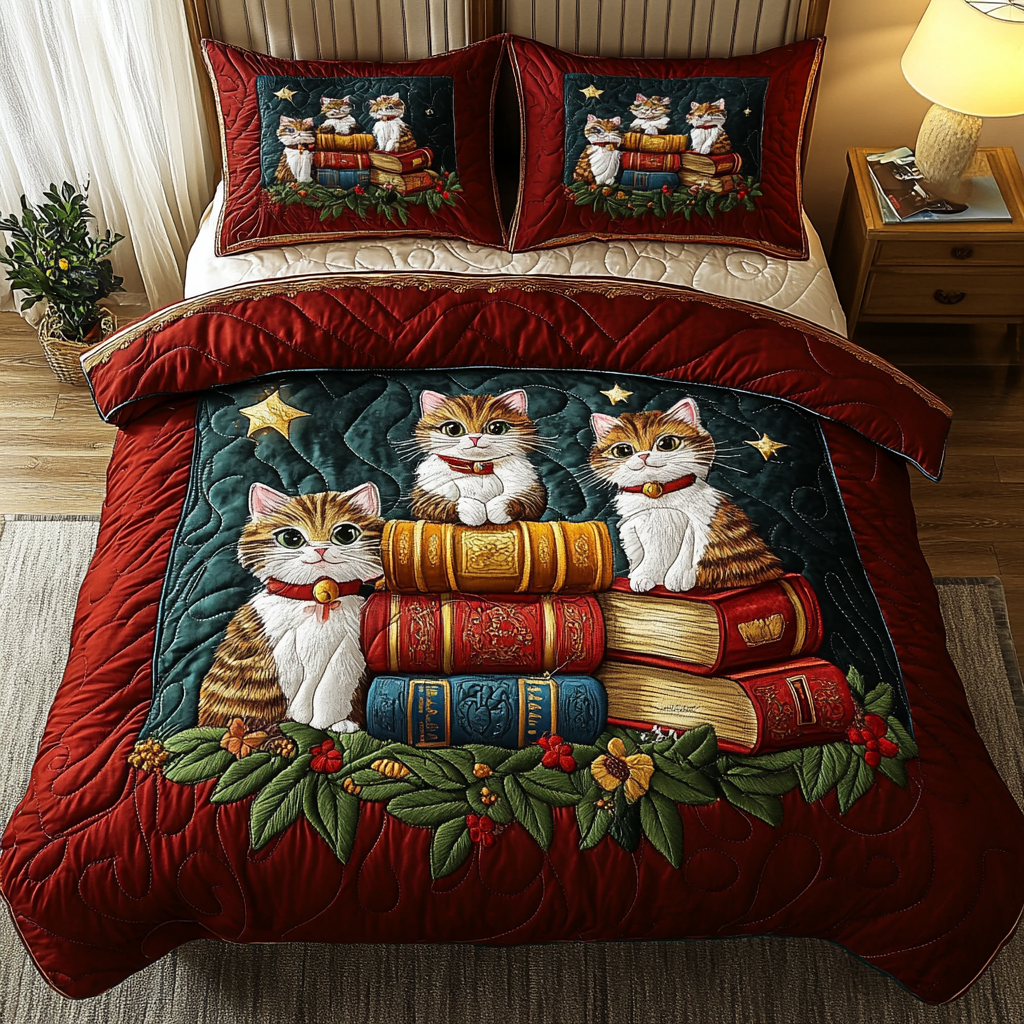 Whiskers And Tales 3-Piece Quilted Bedding Set - Single (59" x 70")