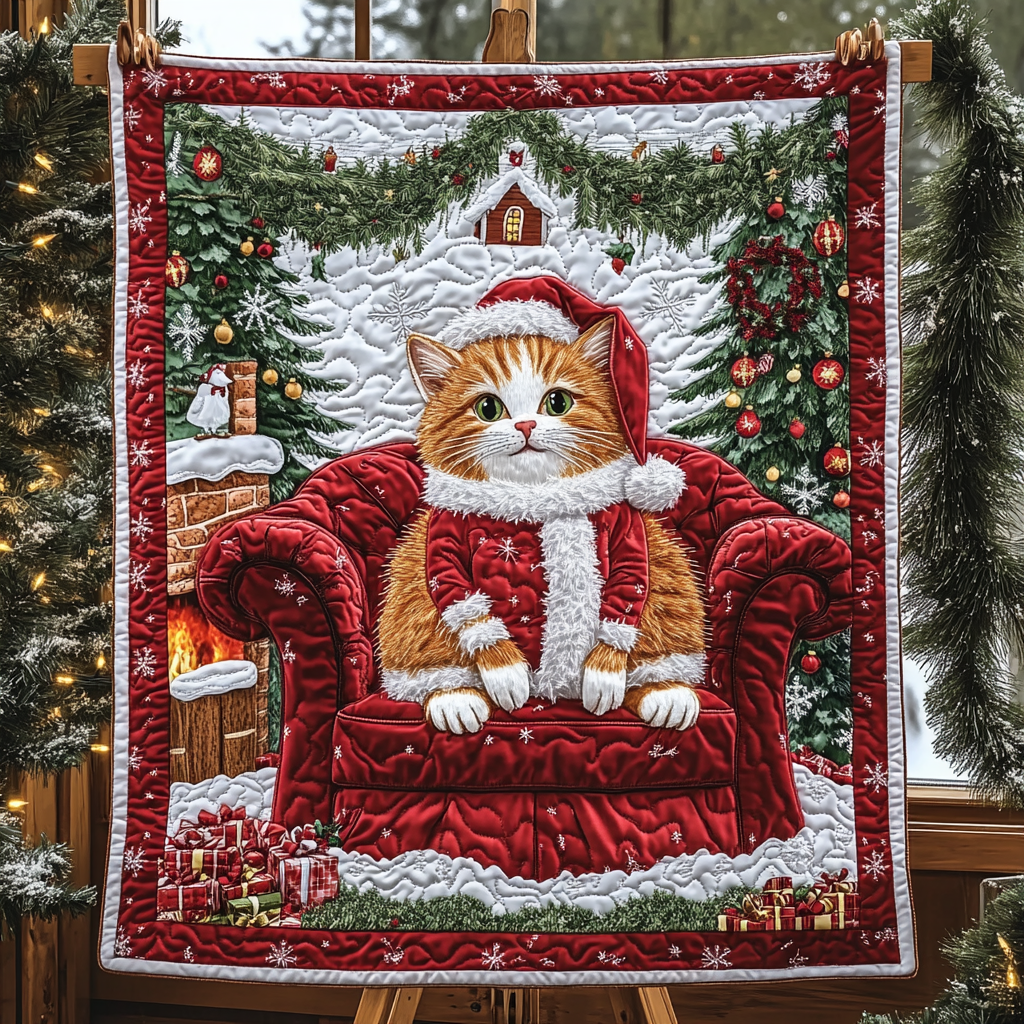 Whiskers Under the Mistletoe Quilted Blanket - Throw (55" x 60")