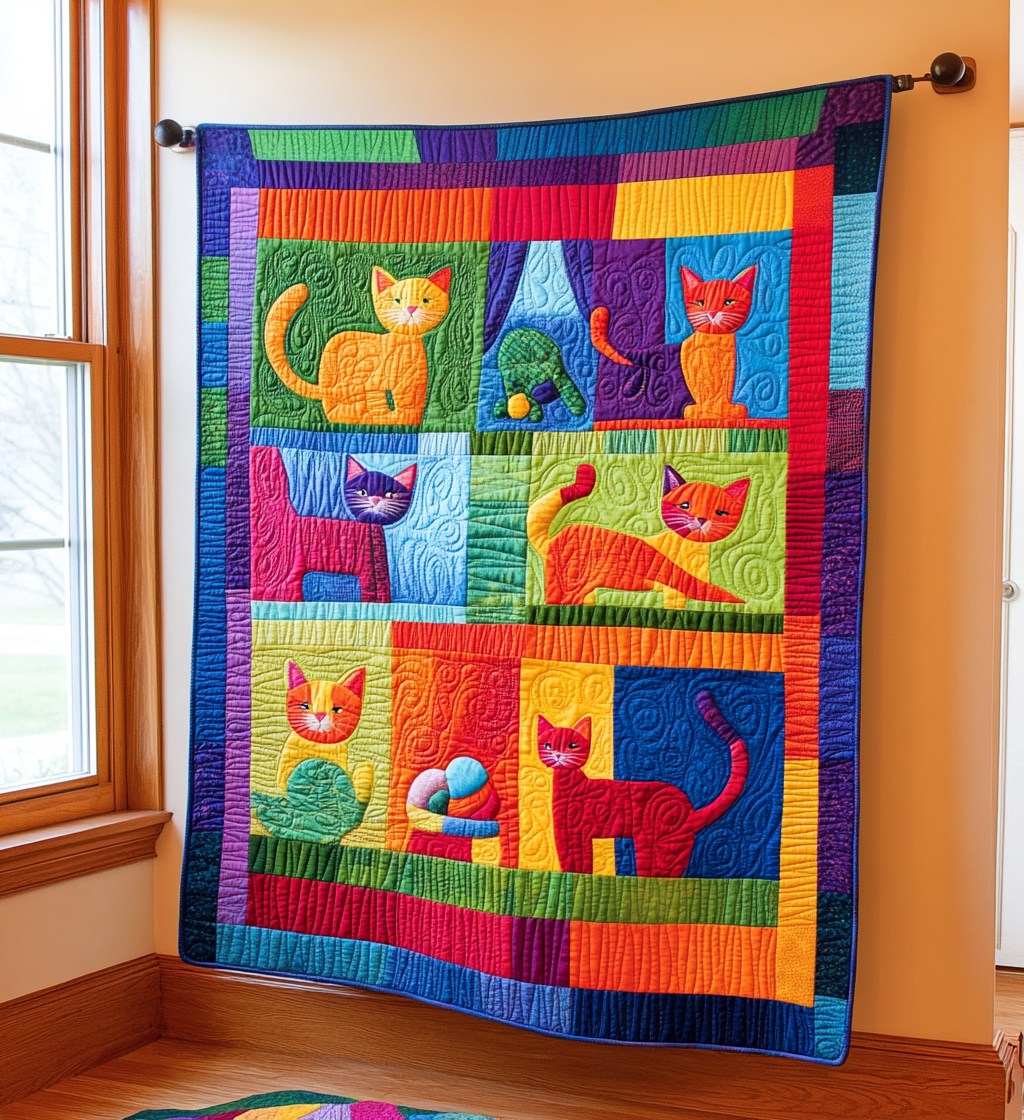Whiskers and Tails Quilted Blanket - Throw (55" x 60")