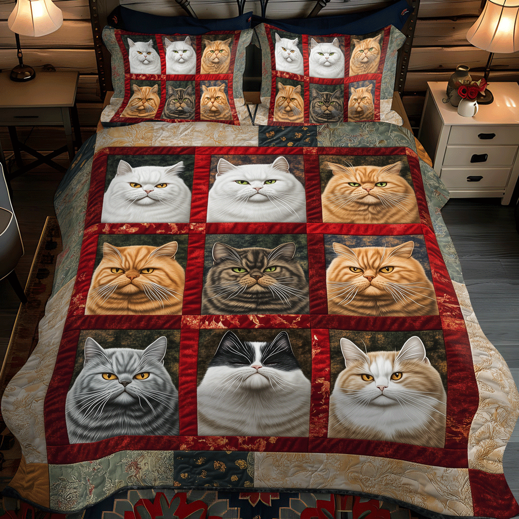 Whiskers and Warmth 3-Piece Quilted Bedding Set - Single (59" x 70")