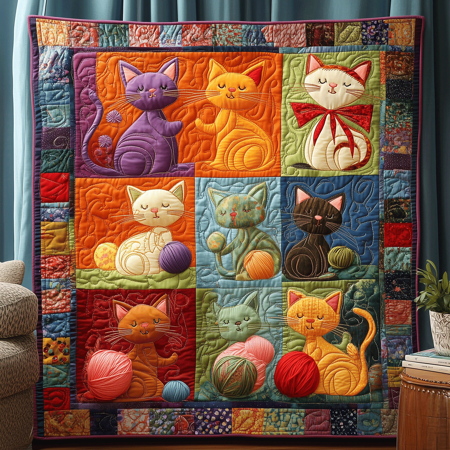 Whiskers and Wool Quilted Blanket - Throw (55" x 60")