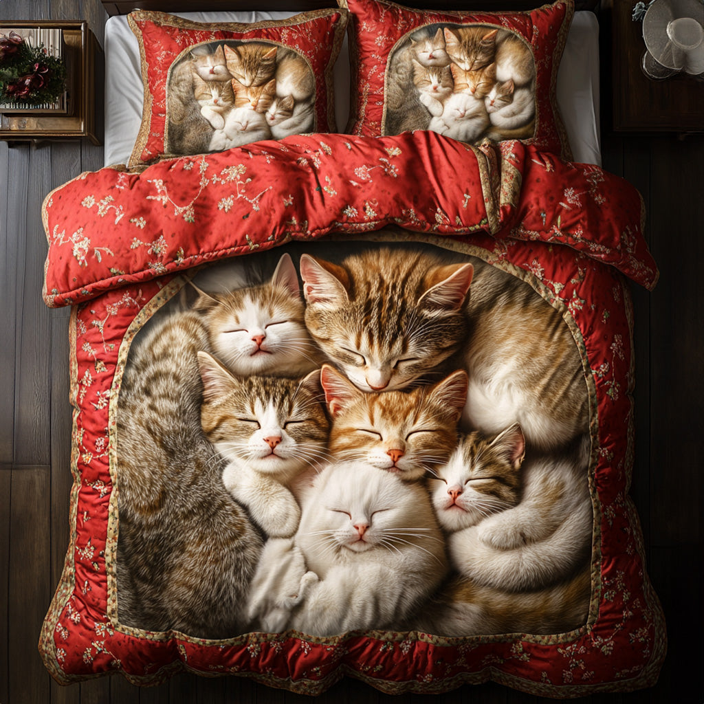 Whiskers and Dreams 3-Piece Quilted Bedding Set - Single (59" x 70")