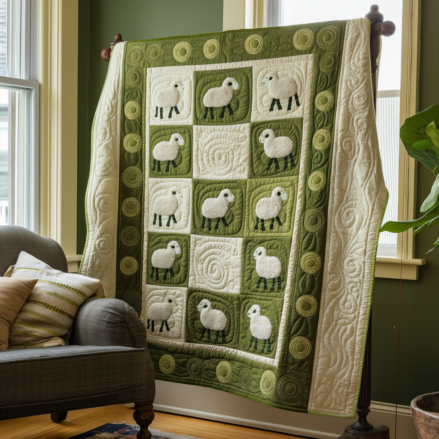 White Woolly Sheep Quilted Blanket - Throw (55" x 60")