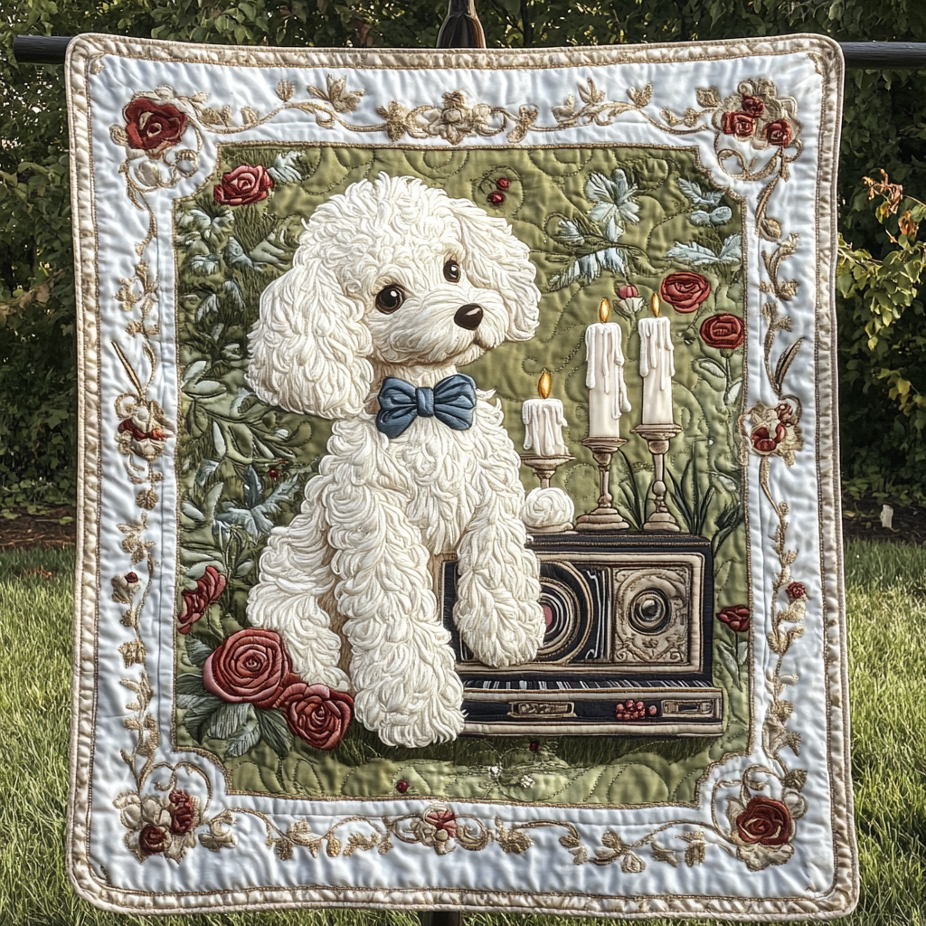 White Poodle Magic Quilted Blanket - Throw (55" x 60")