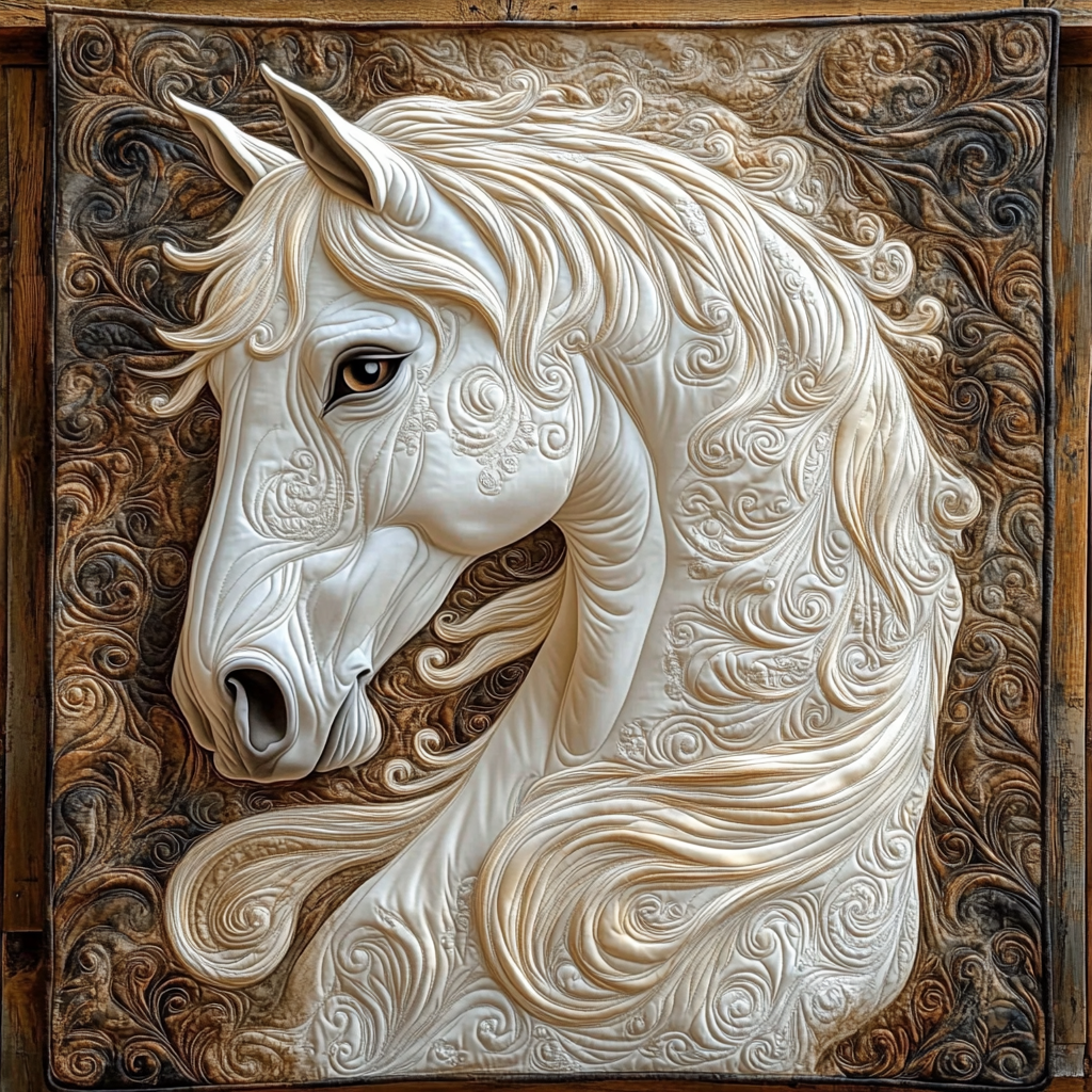 White Horse Quilted Blanket - Throw (55" x 60")