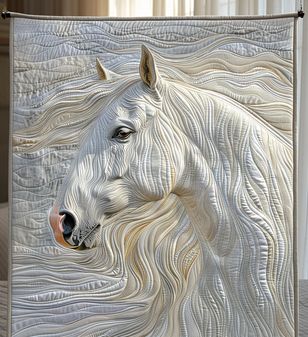 White Horse Quilted Blanket - Throw (55" x 60")