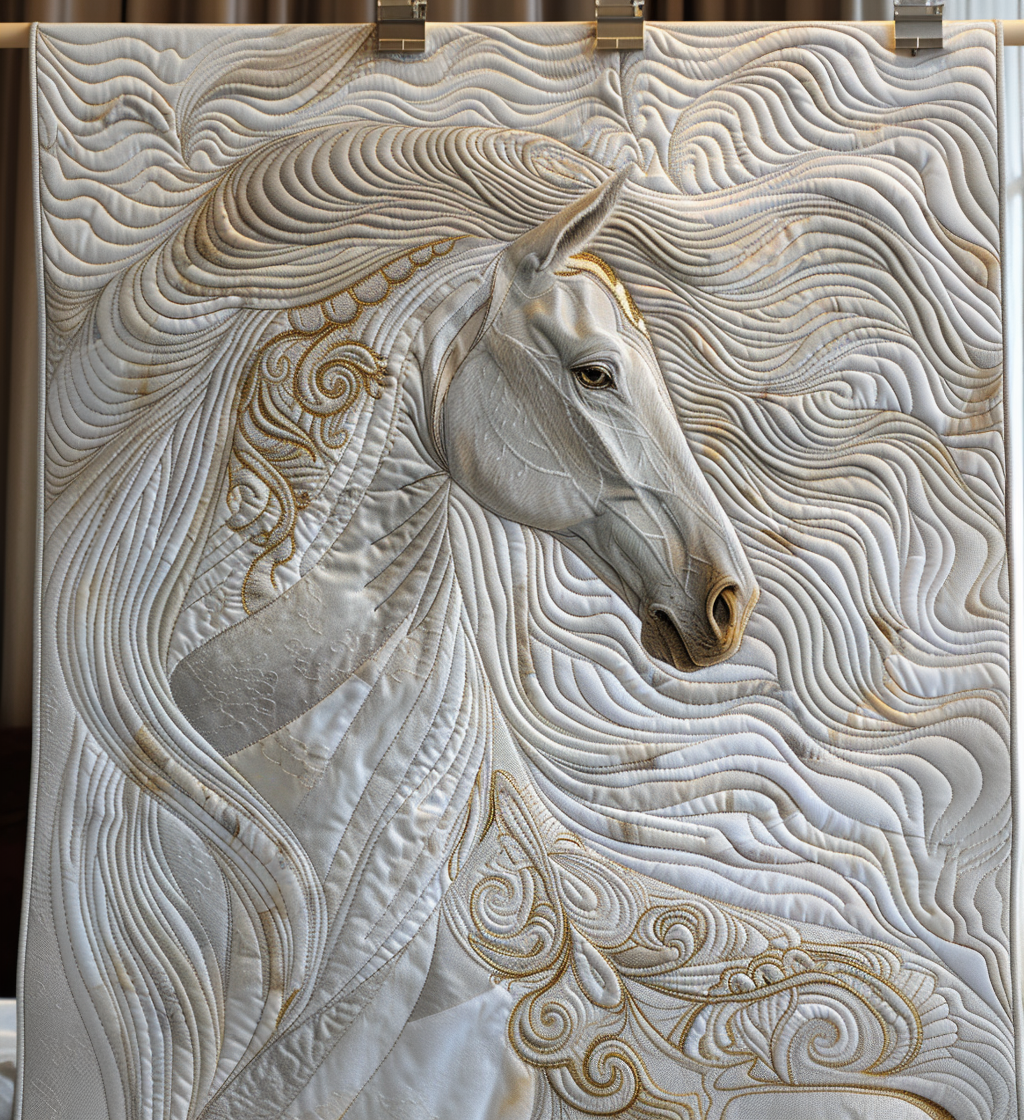 White Horse Tranquility Quilted Blanket - Throw (55" x 60")