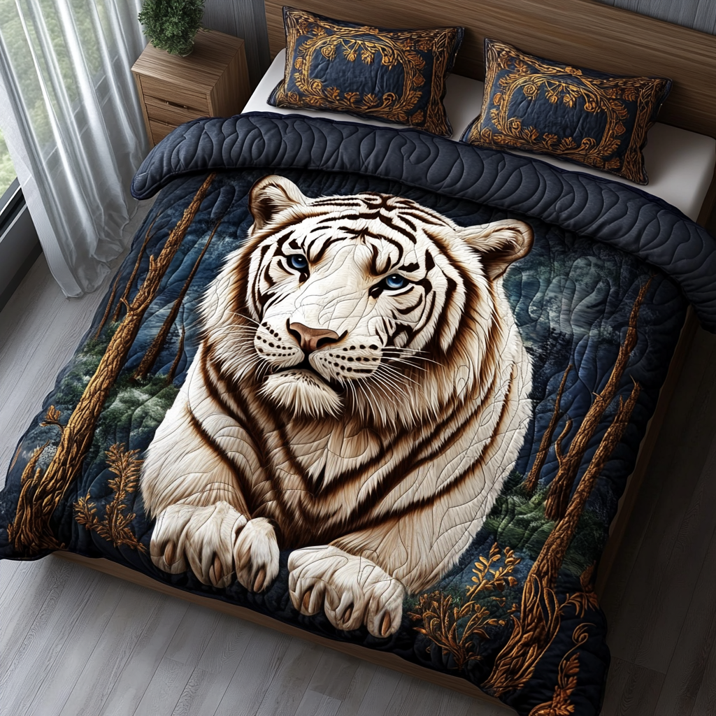 White Tiger Charm Quilted Bedding Set - Single (59" x 70")