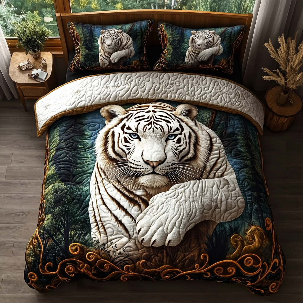 White Tiger Quilted Bedding Set - Single (59" x 70")