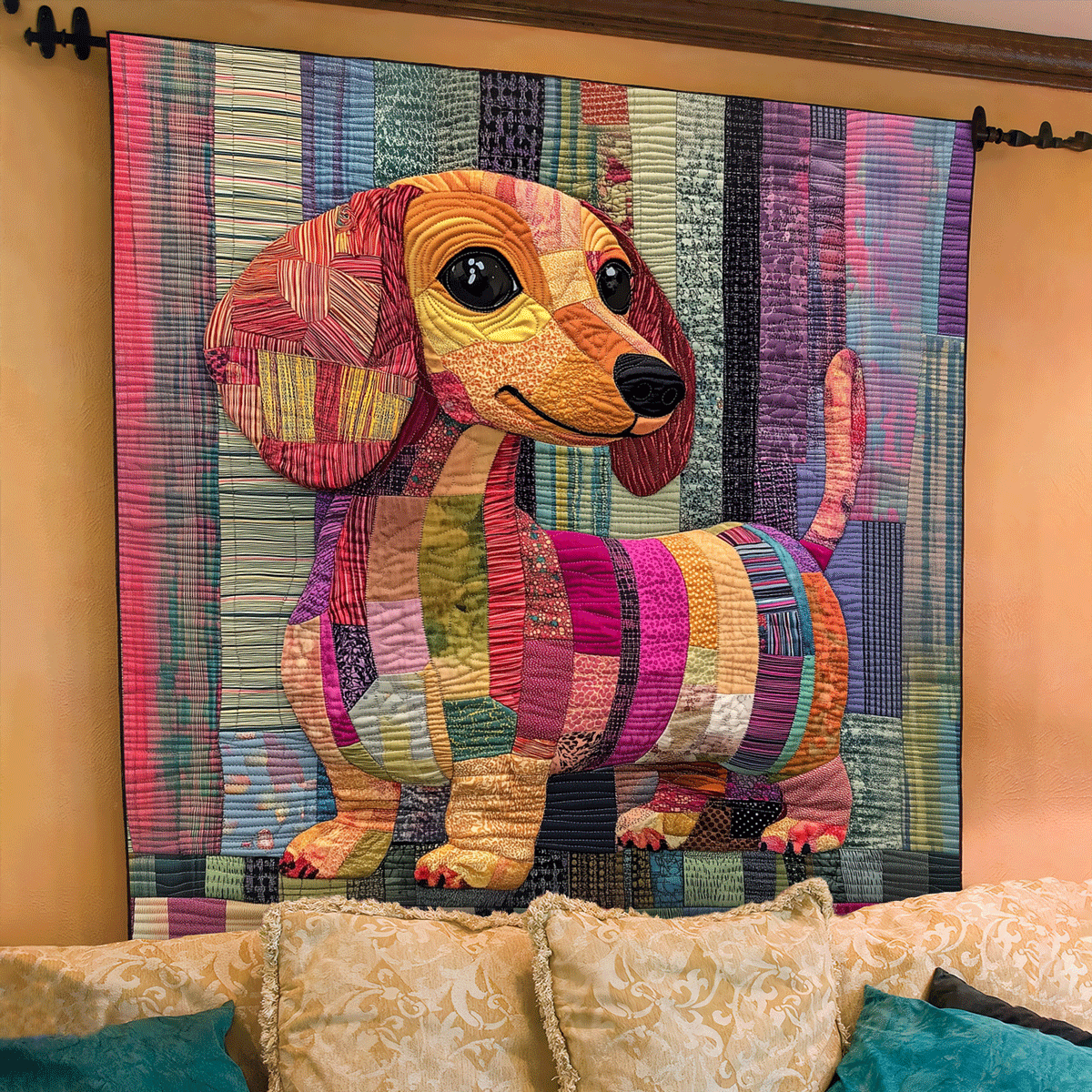 Wiener Pup Bliss Quilted Blanket - Throw (55" x 60")