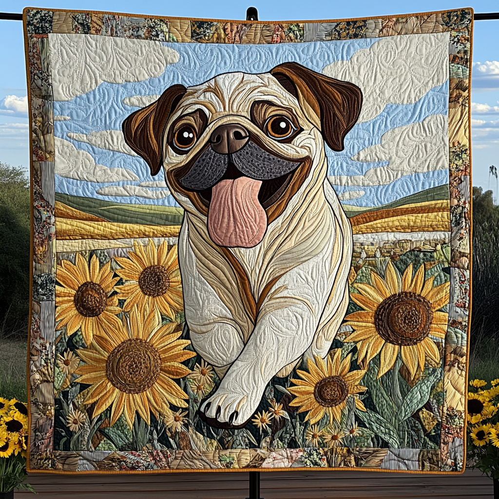 Wiggly Pug Joy Quilted Blanket - Throw (55" x 60")