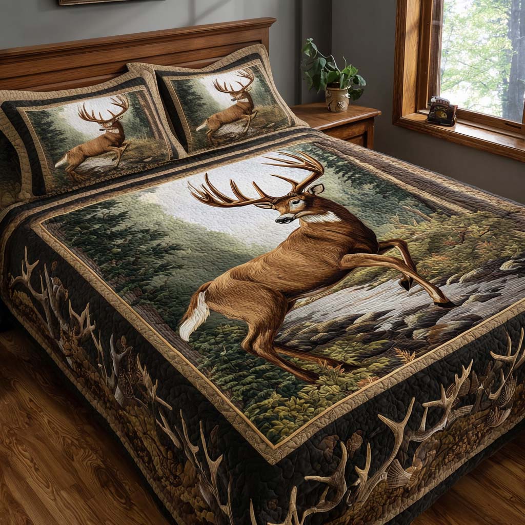 Wild Antlers 3-Piece Quilted Bedding Set - Single (59" x 70")