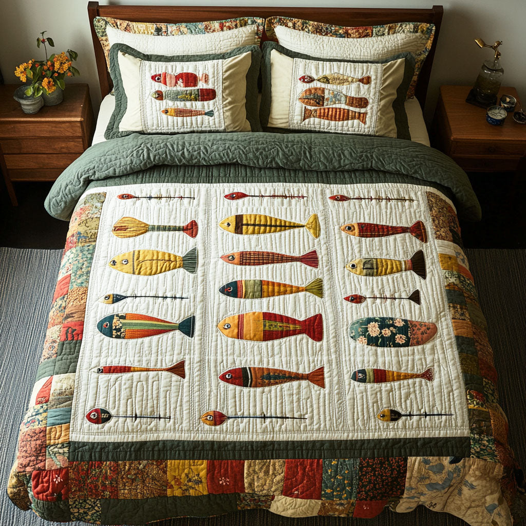 Wild Bass 3-Piece Quilted Bedding Set - Single (59" x 70")