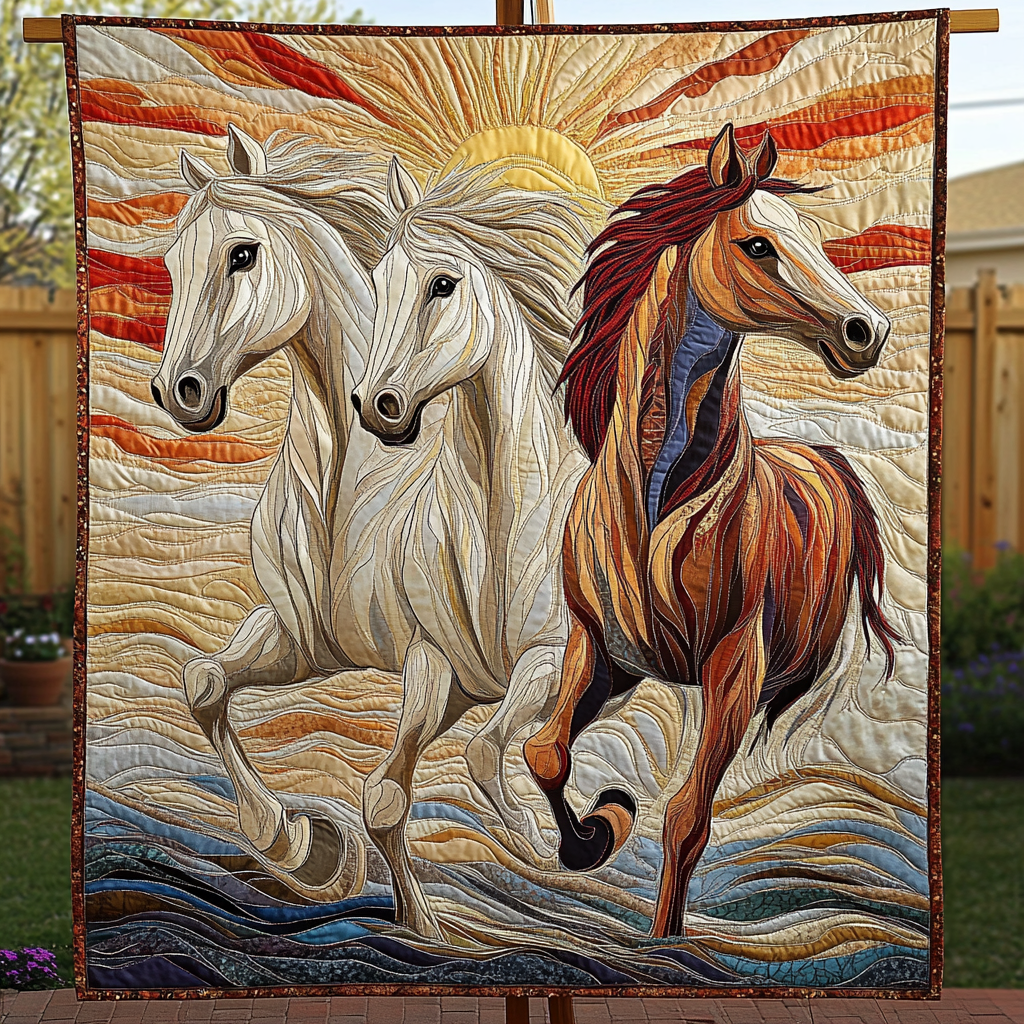 Wild Mustang Quilted Blanket - Throw (55" x 60")