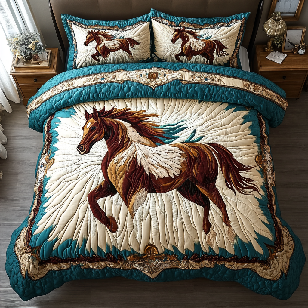 Wild Mustang Spirit 3-Piece Quilted Bedding Set - Single (59" x 70")
