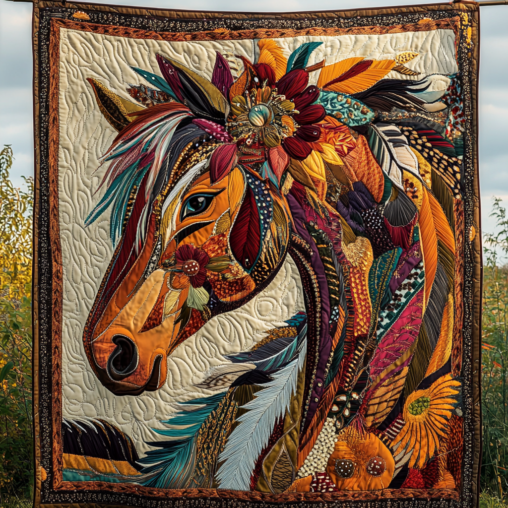Wild Mustang Spirit Quilted Blanket - Throw (55" x 60")