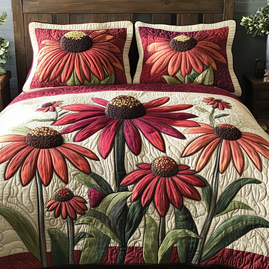 Wild Petals 3-Piece Quilted Bedding Set - Single (59" x 70")