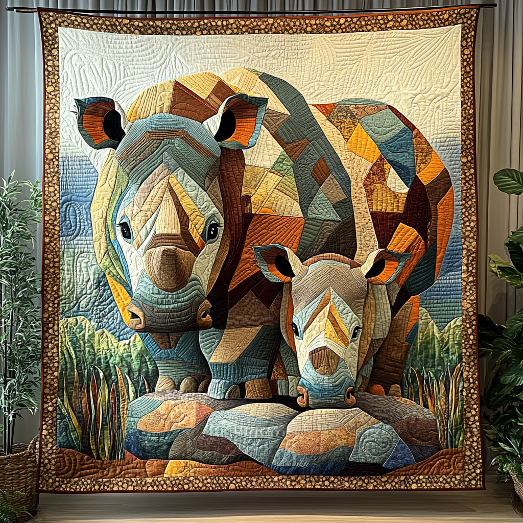 Wild Plains Rhino Quilted Blanket - Throw (55" x 60")