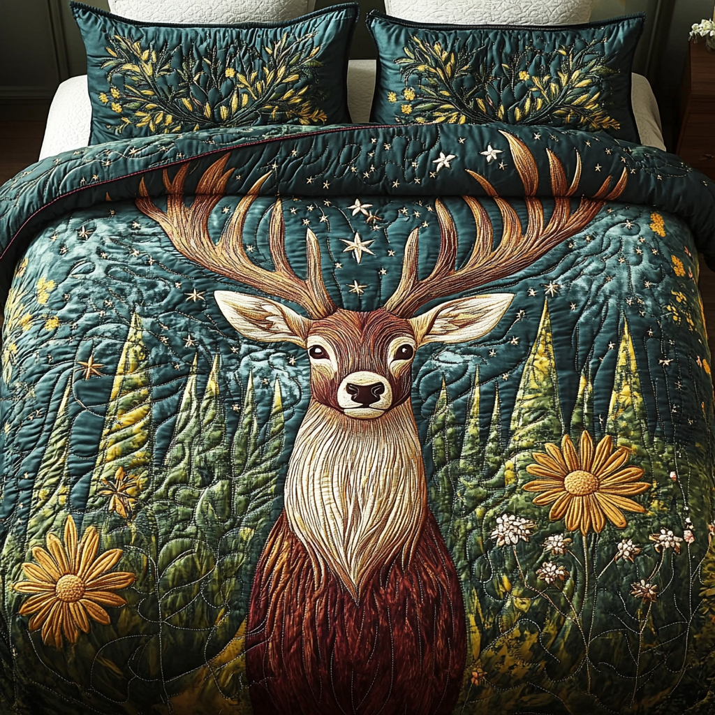 Wild Stag 3-Piece Quilted Bedding Set - Single (59" x 70")