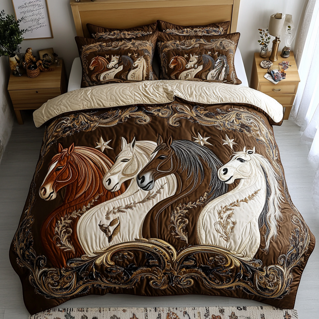 Wild Stallions 3-Piece Quilted Bedding Set - Single (59" x 70")
