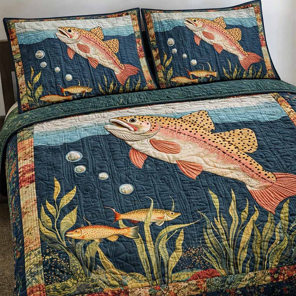 Wild Trout 3-Piece Quilted Bedding Set - Single (59" x 70")