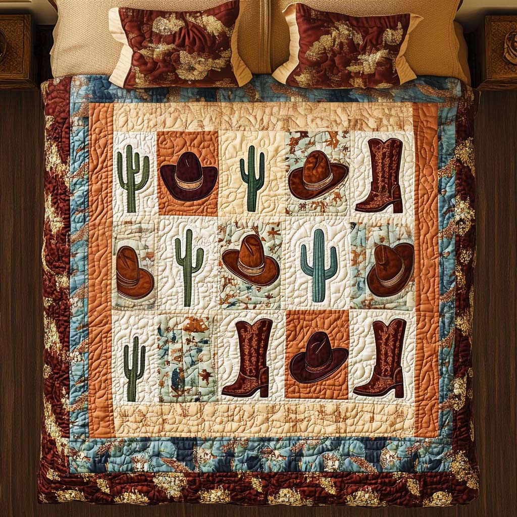 Wild West Boots 3-Piece Quited Bedding Set - Single (59" x 70")