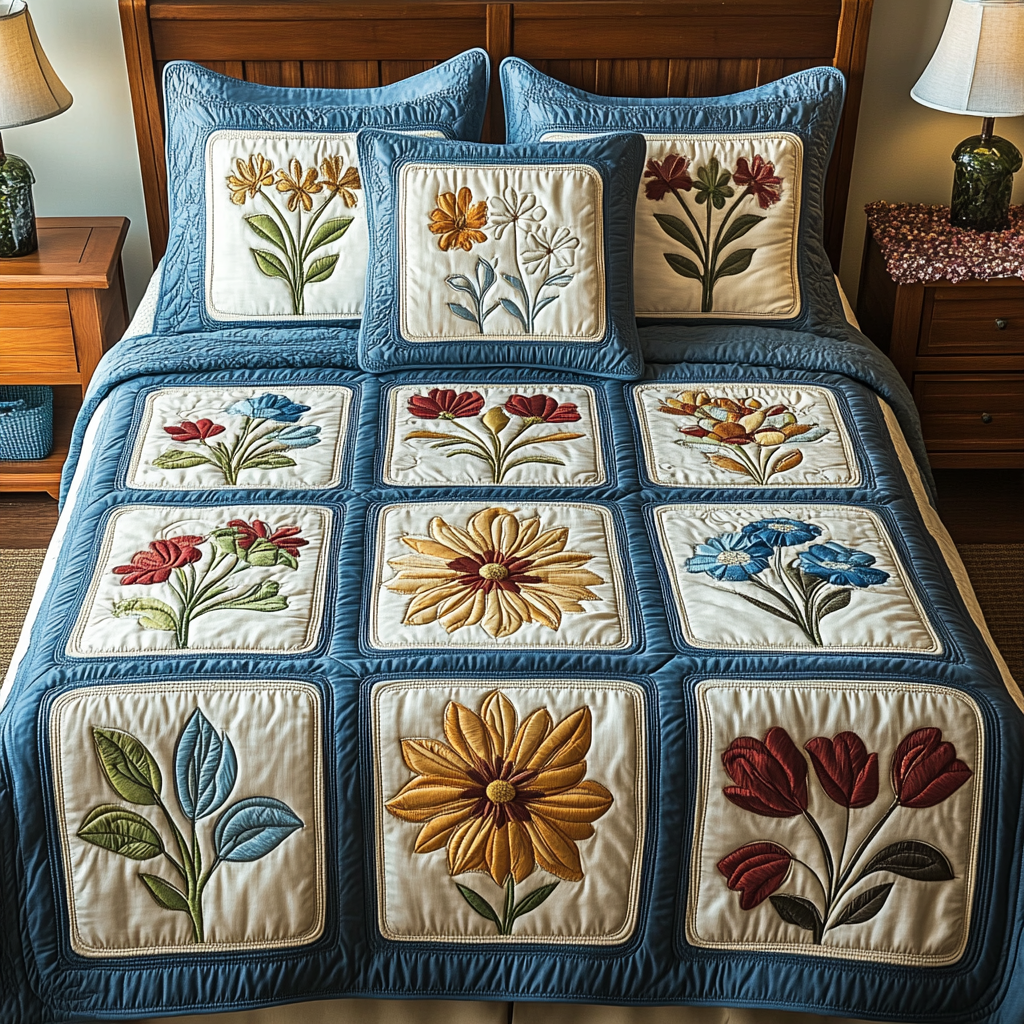 Wildflower Charm 3-Piece Quilted Bedding Set - Single (59" x 70")