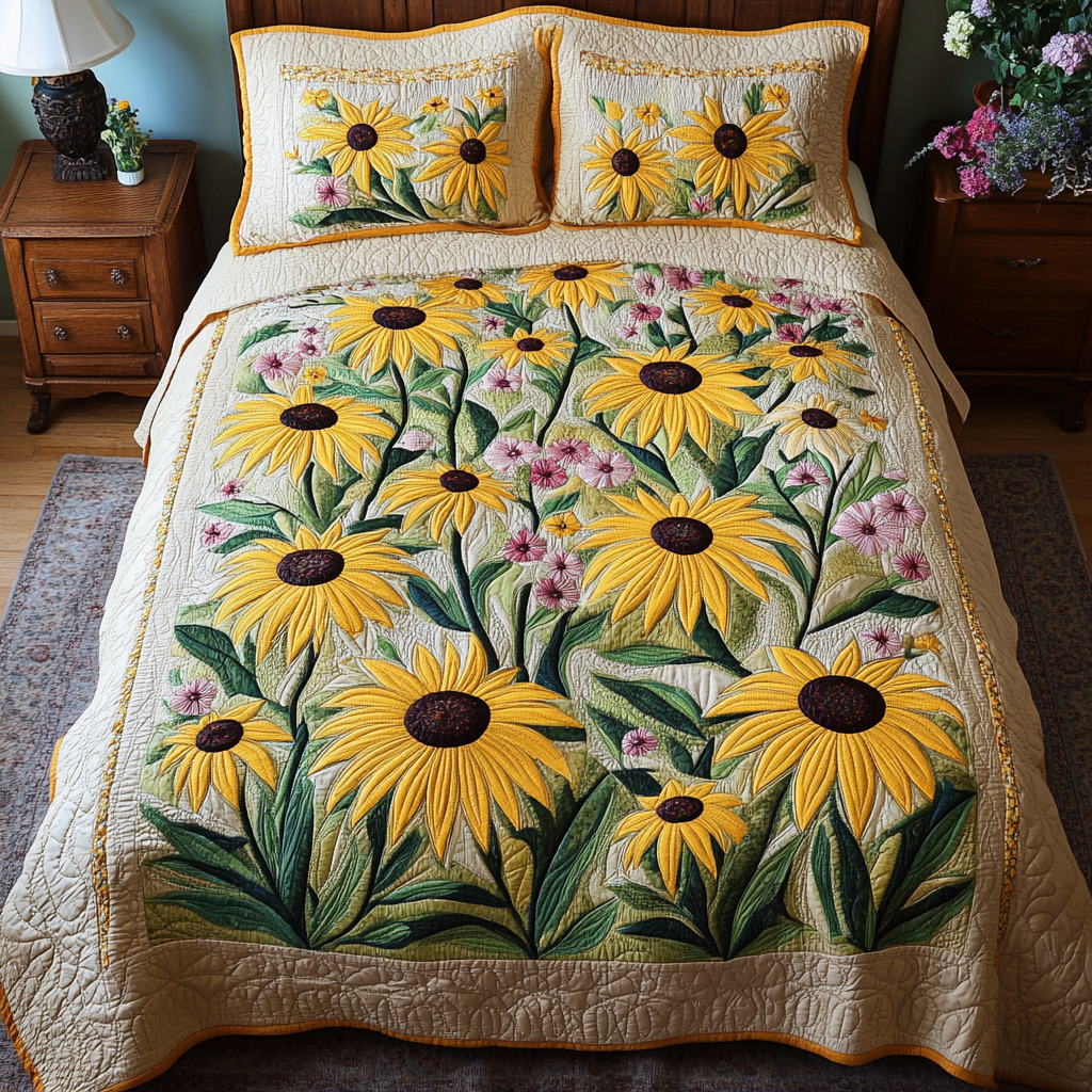 Wildflower Charm 3-Piece Quilted Bedding Set - Single (59" x 70")