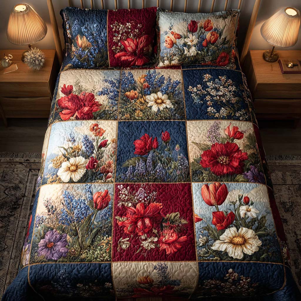 Wildflower Grace 3-Piece Quilted Bedding Set - Single (59" x 70")