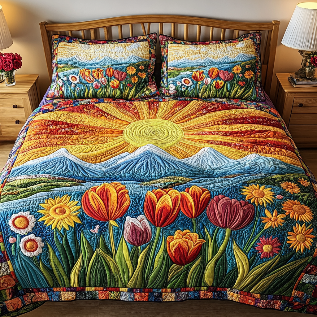 Wildflower Path 3-Piece Quilted Bedding Set - Single (59" x 70")