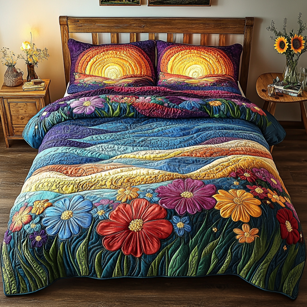 Wildflower Views 3-Piece Quilted Bedding Set - Single (59" x 70")