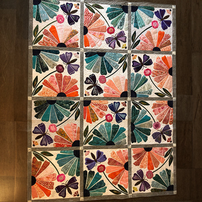 Windowpane Blooms Quilted Blanket - Throw (55" x 60")