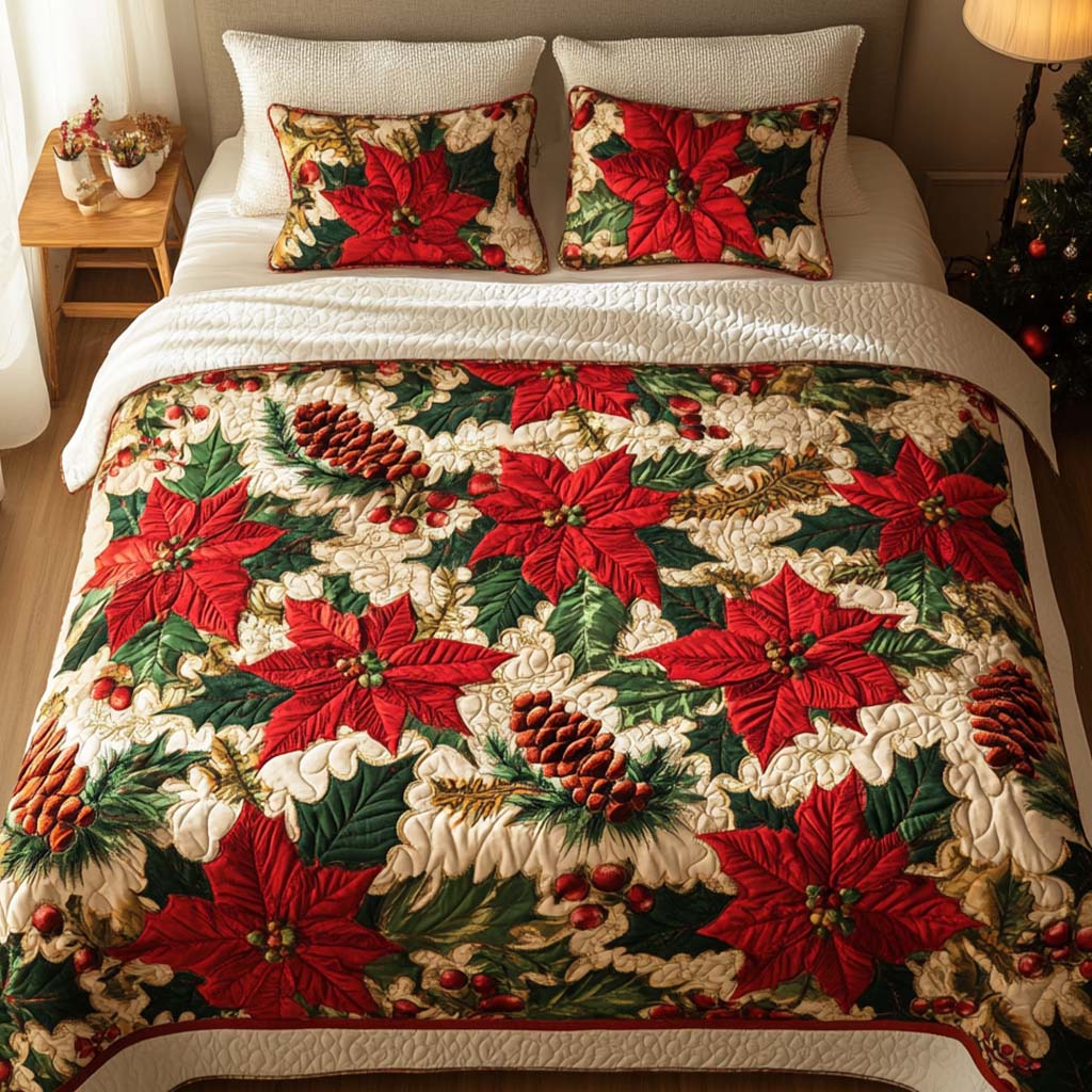 Winter Bloom 3-Piece Quilted Bedding Set - Single (59" x 70")