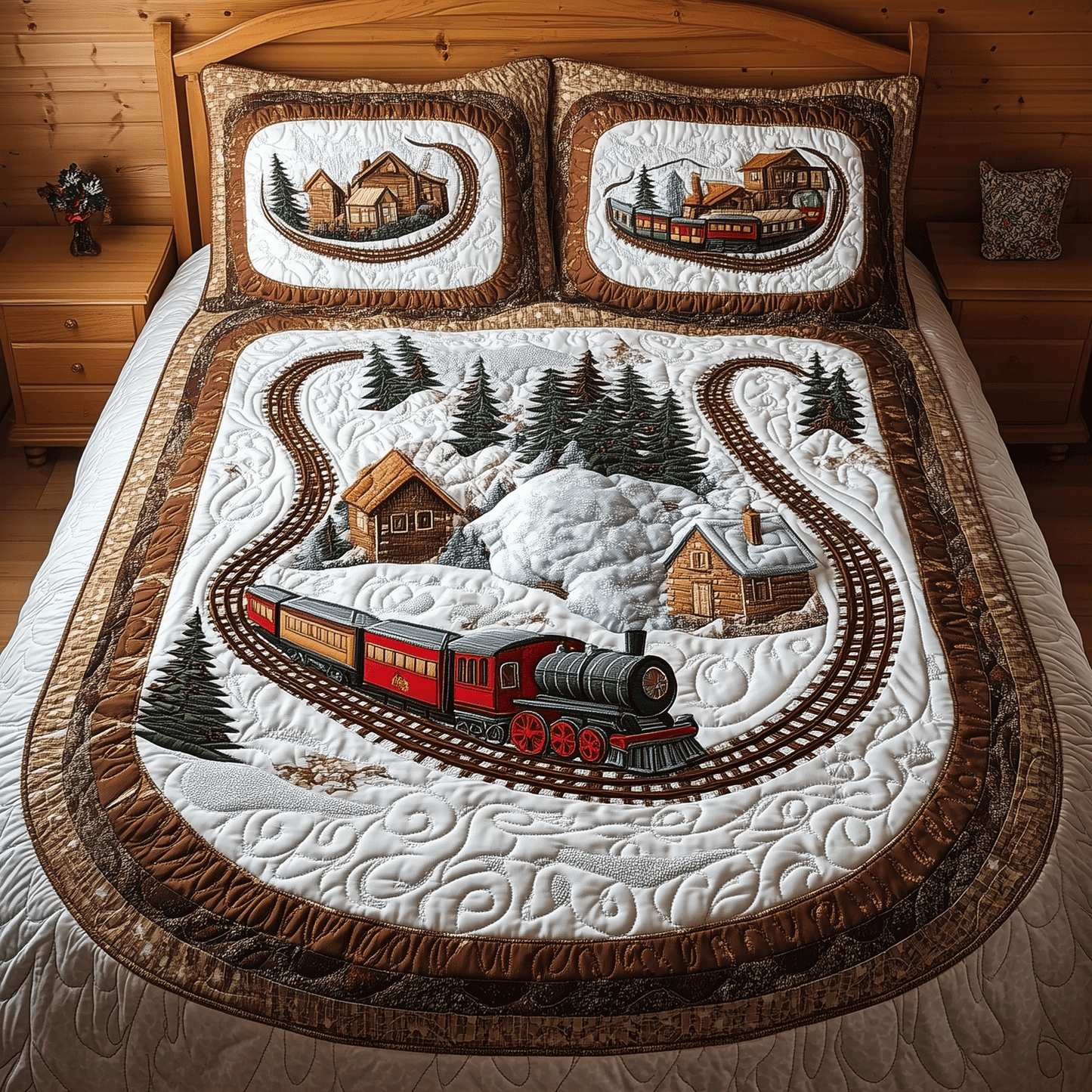 Winter Train Adventure 3-Piece Quilted Bedding Set - Single (59" x 70")